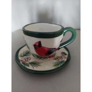 Yankee Candle Cardinal And Pinecone Christmas Cup And Saucer